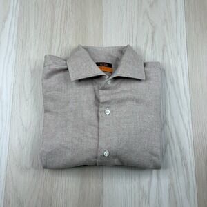 Davide Cenci Button Up Collared Dress Shirt Long Sleeve Size 42 16.5 Herringbone